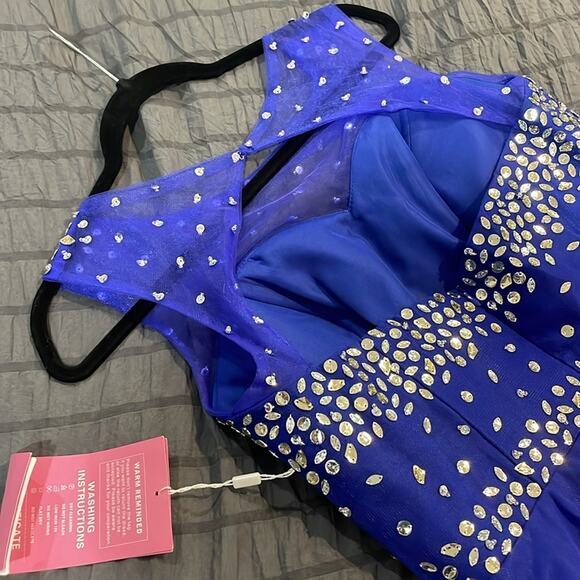 NWT Royal Blue Short Homecoming Dress Mini beaded chiffon Size L/XL - Picture 9 of 16